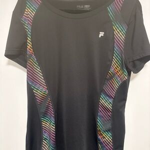 FILA Women's Black Tee with Multicolor Stripes